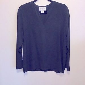 Emanuel Ungaro v neck, silk, long sleeve top.